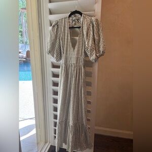 Faithfull the Brand Green and White Gingham Maxi Dress